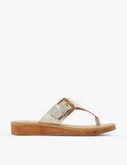 DUNE Laines Buckle-detail Metallic Woven Sandals For Womens Champagne-leather -Dune London Sales Store unnamed file 1011