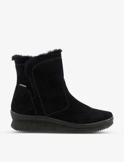 DUNE Peeky Waterproof Platform Suede Boots For Womens Black-suede