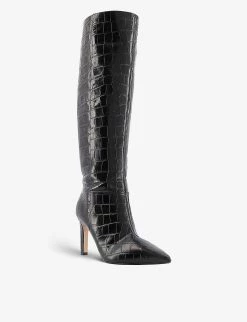 DUNE Spice Snakeskin-embossed Leather Knee-high Boots For Womens Black-croc Print Leather -Dune London Sales Store unnamed file 1047