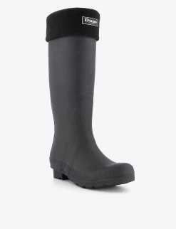 DUNE Fleece-trimmed Logo-patch Knee-high Wellington Boots For Womens Black-synthetic -Dune London Sales Store unnamed file 1060