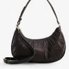 DUNE Dreyya Pleated Leather Shoulder Bag For Womens Black-leather