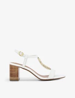 DUNE Just Embellished Leather Heeled Sandals For Womens White-leather