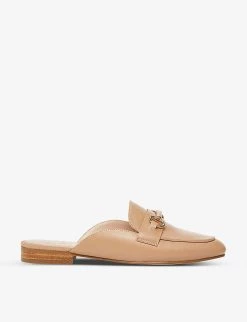 DUNE Glowin Snaffle Trim Backless Leather Loafers For Womens Camel-leather