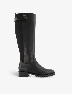 DUNE Trend Leather Knee-high Riding Boots Black-leather