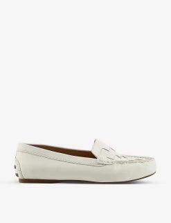 DUNE Greene Woven Leather Loafers For Womens White-leather