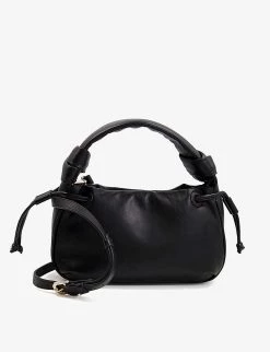 DUNE Dignity Knot-handle Leather Shoulder Bag For Womens Black-leather
