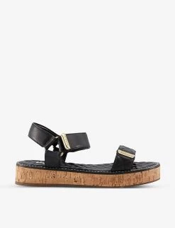 DUNE Luxx Quilted Leather Flatform Sandals For Womens Black-leather