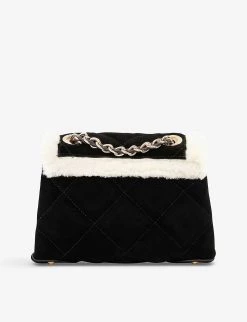 DUNE Duchess Quilted Faux Shearling-trimmed Suede Cross-body Bag For Womens Black-suede -Dune London Sales Store unnamed file 1410