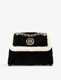 DUNE Duchess Quilted Faux Shearling-trimmed Suede Cross-body Bag For Womens Black-suede -Dune London Sales Store unnamed file 1411