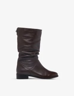 DUNE Rosalinda Ruched Leather Boots For Womens Brown-leather