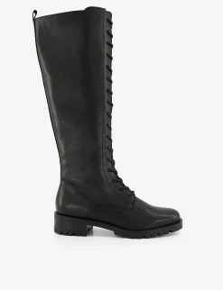 DUNE Traile Lace-up Knee-high Leather Boots For Womens Black-leather