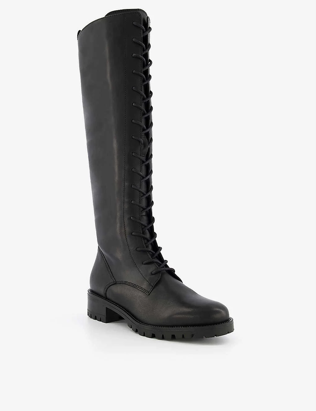 DUNE Traile Lace-up Knee-high Leather Boots For Womens Black-leather 5 DUNE Traile Lace-up Knee-high Leather Boots For Womens Black-leather - Image 3