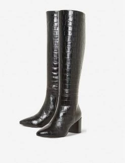 DUNE Saffia Croc-embossed Leather Knee-high Boots For Womens Black-croc Print Leather -Dune London Sales Store unnamed file 1462