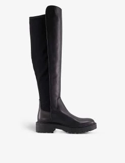 DUNE Stretch-panel Knee-high Boots For Womens Black-leather