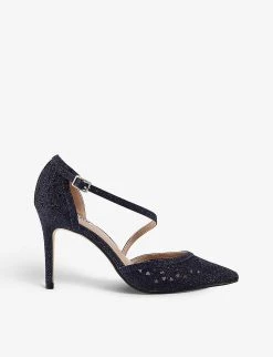 DUNE Danae Laser Cut Woven Courts For Womens Navy-fabric