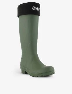 DUNE Fleece-trimmed Logo-patch Knee-high Wellington Boots For Womens Green-synthetic -Dune London Sales Store unnamed file 1609