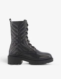 DUNE Paynter Quilted Leather Biker Boots For Womens Black-leather