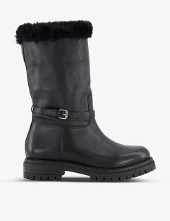 DUNE Regents Faux Fur-lined Leather Biker Boots For Womens Black-leather
