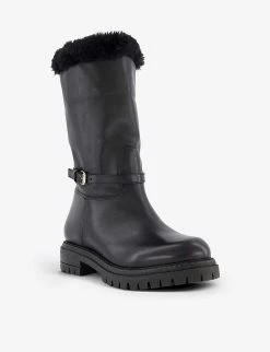 DUNE Regents Faux Fur-lined Leather Biker Boots For Womens Black-leather -Dune London Sales Store unnamed file 1624