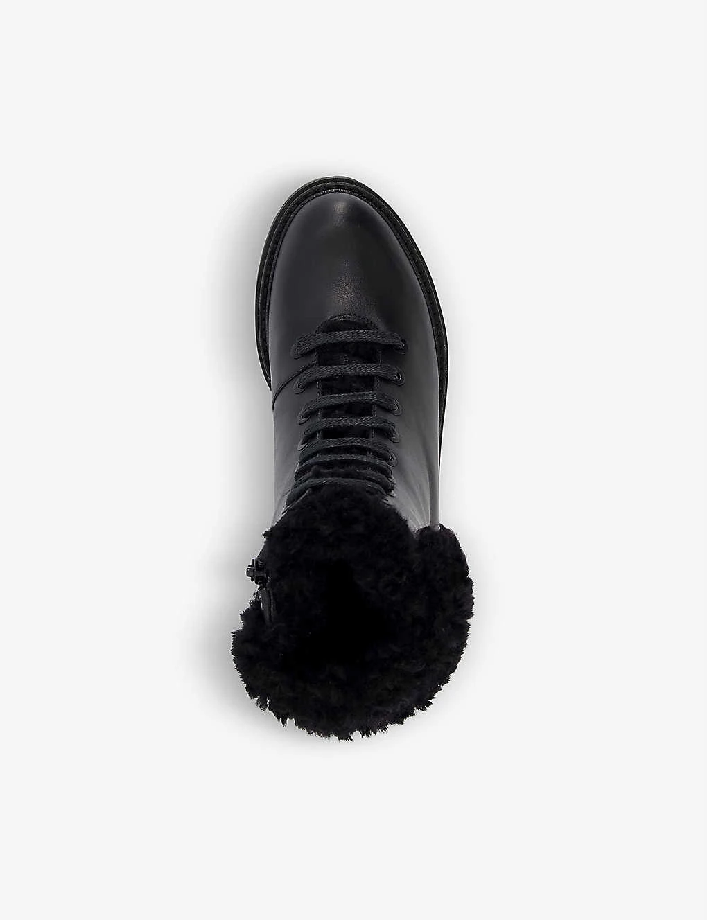 DUNE Perch Faux Shearling-trimmed Lace-up Leather Boots For Womens Black-leather 4 DUNE Perch Faux Shearling-trimmed Lace-up Leather Boots For Womens Black-leather - Image 2
