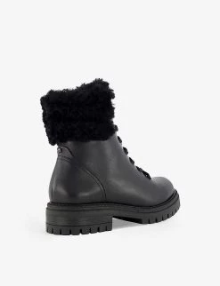 DUNE Perch Faux Shearling-trimmed Lace-up Leather Boots For Womens Black-leather 10 DUNE Perch Faux Shearling-trimmed Lace-up Leather Boots For Womens Black-leather -Dune London Sales Store unnamed file 1630
