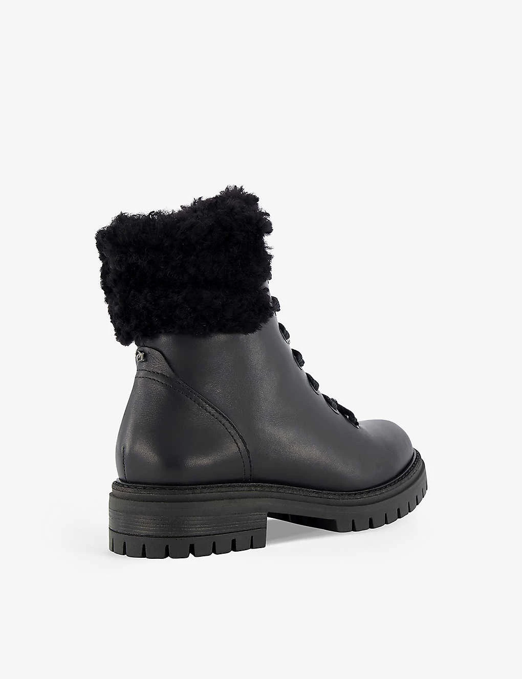 DUNE Perch Faux Shearling-trimmed Lace-up Leather Boots For Womens Black-leather 6 DUNE Perch Faux Shearling-trimmed Lace-up Leather Boots For Womens Black-leather - Image 4