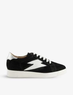 DUNE Energised Lightning Bolt-motif Nubuck Leather Trainers For Womens Black-nubuck