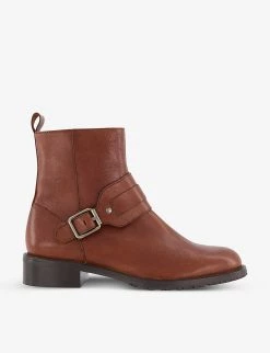 DUNE Peptide Buckle-detail Leather Ankle Boots For Womens Chestnut-leather