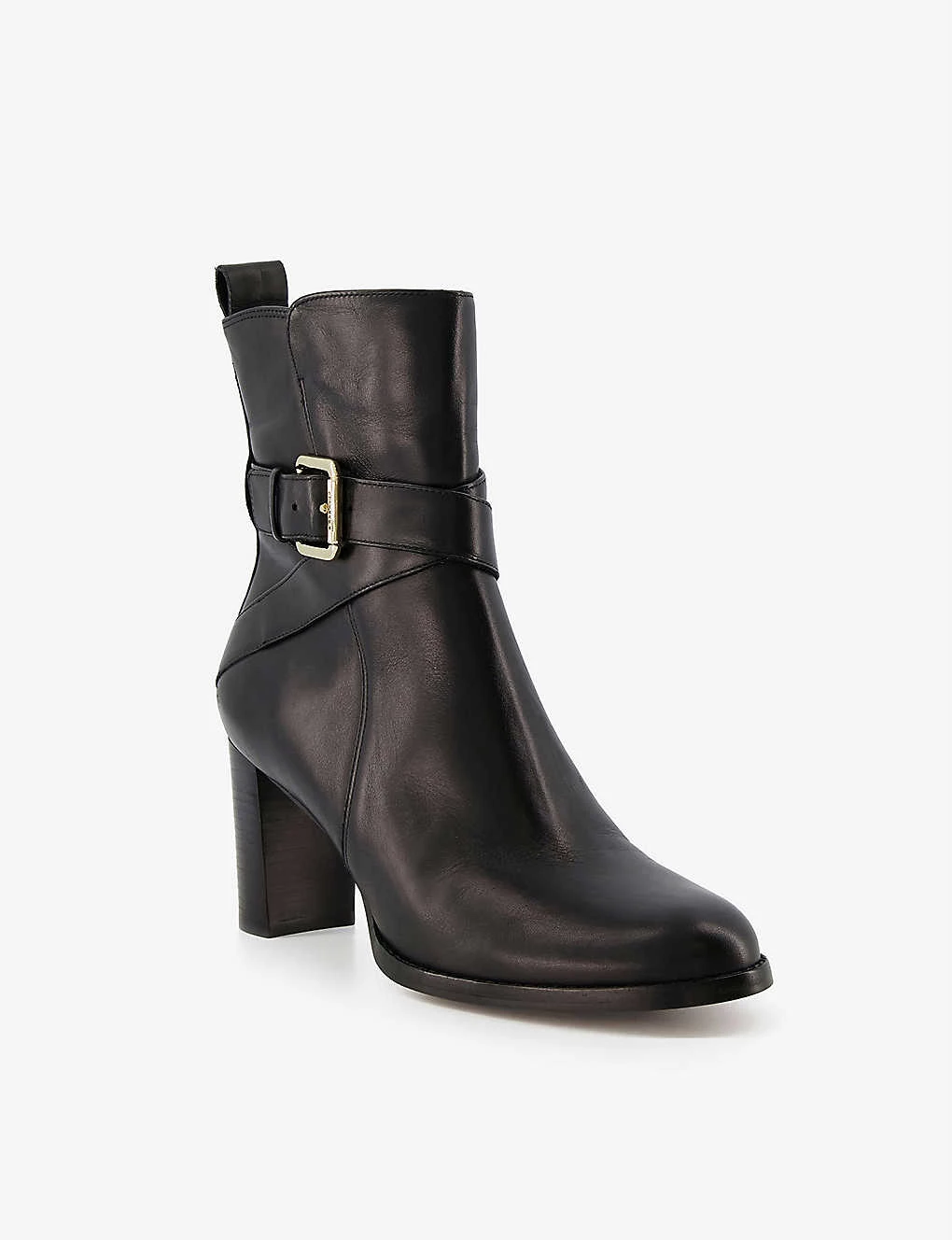 DUNE Pier Buckle-strap Heeled Leather Ankle Boots For Womens Black-leather 5 DUNE Pier Buckle-strap Heeled Leather Ankle Boots For Womens Black-leather - Image 3