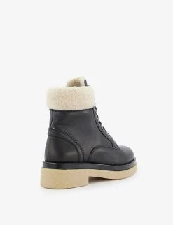 DUNE Pattons Shearling-trimmed Lace-up Leather Hiker Boots For Womens Black-leather -Dune London Sales Store unnamed file 1725