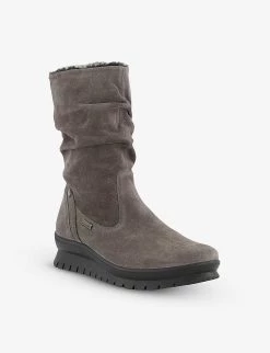 DUNE Rafikii Faux Fur-lined Water-resistant Suede Boots For Womens Grey-suede -Dune London Sales Store unnamed file 1729
