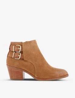 DUNE Pinna Western Heeled Suede Ankle Boots For Womens Camel-suede