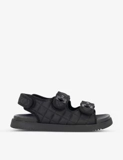 DUNE Lockstockk T Double-strap Quilted Leather Sandals For Womens Black-nylon