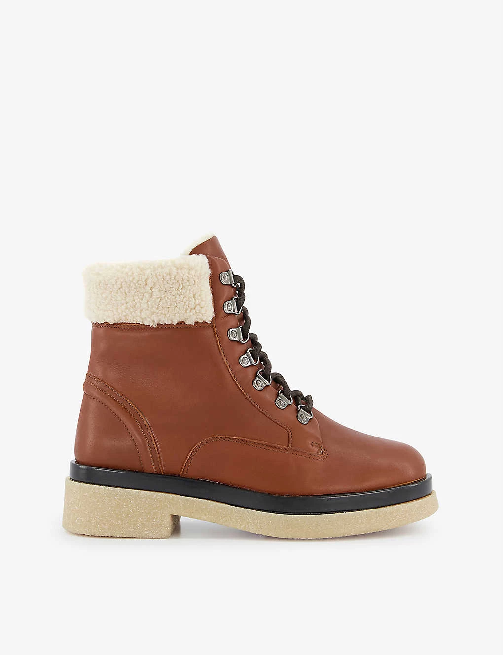 DUNE Pattons Shearling-trimmed Lace-up Leather Hiker Boots For Womens Tan-leather 3 DUNE Pattons Shearling-trimmed Lace-up Leather Hiker Boots For Womens Tan-leather