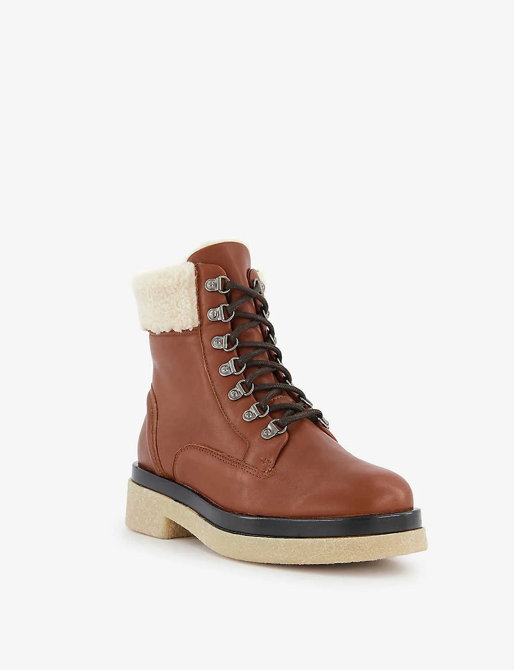 DUNE Pattons Shearling-trimmed Lace-up Leather Hiker Boots For Womens Tan-leather 5 DUNE Pattons Shearling-trimmed Lace-up Leather Hiker Boots For Womens Tan-leather - Image 3