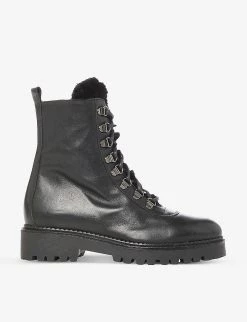 DUNE Poplin Faux-fur Lined Leather Hiking Boots For Womens Black-leather -Dune London Sales Store unnamed file 1831