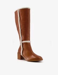 DUNE Tawn Faux Shearling-trimmed Leather Knee-high Boots For Womens Tan-leather -Dune London Sales Store unnamed file 1844