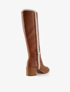 DUNE Tawn Faux Shearling-trimmed Leather Knee-high Boots For Womens Tan-leather -Dune London Sales Store unnamed file 1845