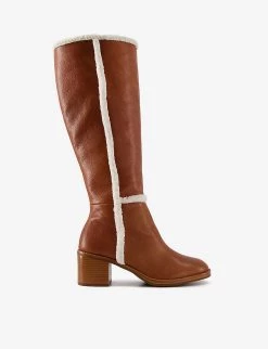 DUNE Tawn Faux Shearling-trimmed Leather Knee-high Boots For Womens Tan-leather -Dune London Sales Store unnamed file 1846