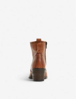 DUNE Patsie Heeled Leather Ankle Boots For Womens Tan-leather