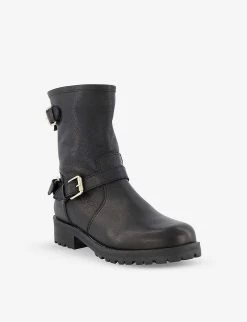 DUNE Panthers Buckle-detail Leather Biker Boots For Womens Black-plain Leather -Dune London Sales Store unnamed file 1919