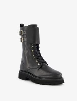 DUNE Prime Double-buckle Chunky-soled Lace-up Leather Boots For Womens Black-leather 9 DUNE Prime Double-buckle Chunky-soled Lace-up Leather Boots For Womens Black-leather -Dune London Sales Store unnamed file 1944