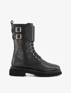 DUNE Prime Double-buckle Chunky-soled Lace-up Leather Boots For Womens Black-leather 11 DUNE Prime Double-buckle Chunky-soled Lace-up Leather Boots For Womens Black-leather -Dune London Sales Store unnamed file 1946