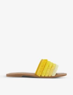 DUNE Lemoney Fringed Woven Sliders For Womens Yellow-fabric