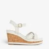 DUNE Karm Whipstitch Leather Wedge Sandals For Womens White-leather