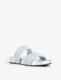 DUNE Laylow Double Woven-strap Leather Sliders For Womens Silver-leather -Dune London Sales Store unnamed file 1979
