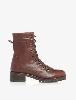 DUNE Paz Leather Biker Boots For Womens Brown-leather