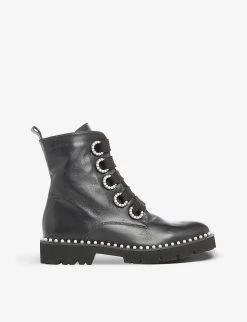 DUNE Purla Embellished Leather Ankle Boots For Womens Black-leather