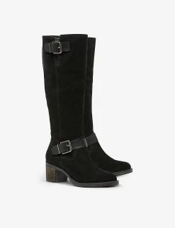 DUNE Twiggie Buckle-detail Suede Knee-high Boots For Womens Black-suede -Dune London Sales Store unnamed file 2019