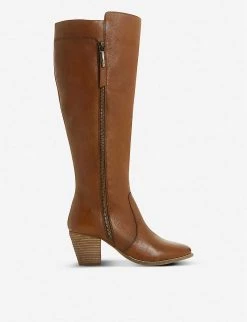 DUNE Tiana Knee-high Leather Boots For Womens Dark Tan-leather